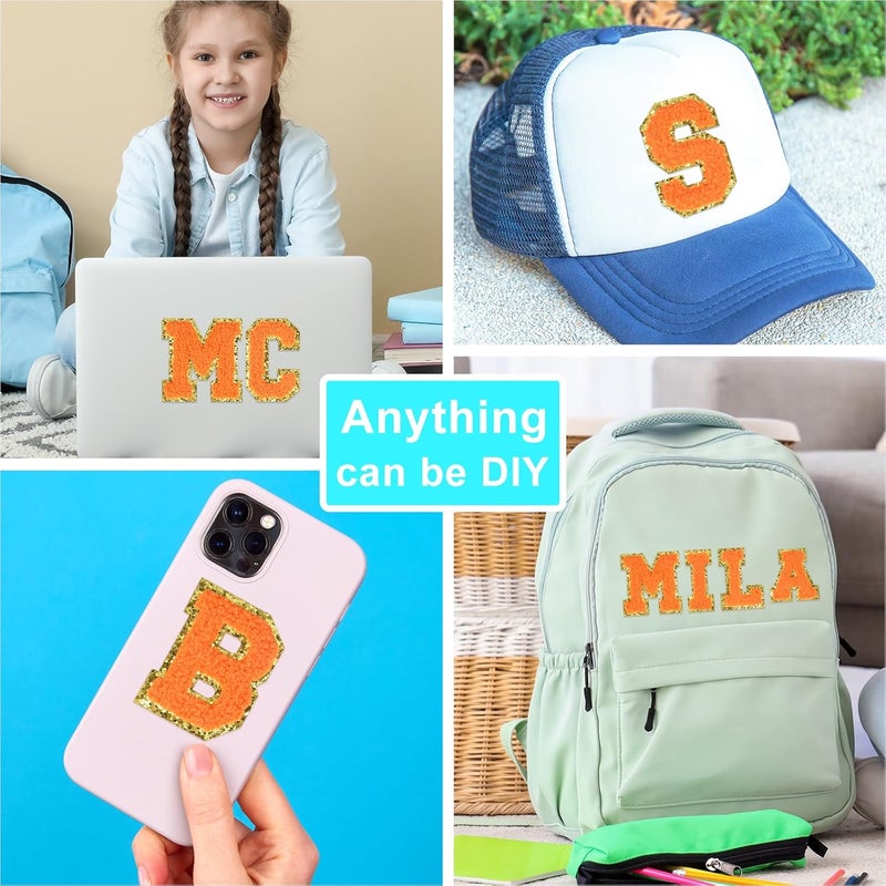 ASTARON 26 Pcs Self Adhesive Letter Patches Chenille Letters Stickers, A-Z Embroidered Applique Patches Alphabet Cloth Patch for Clothes, Bags, Hat, Phone Case, DIY Accessories (Orange) - Image 3